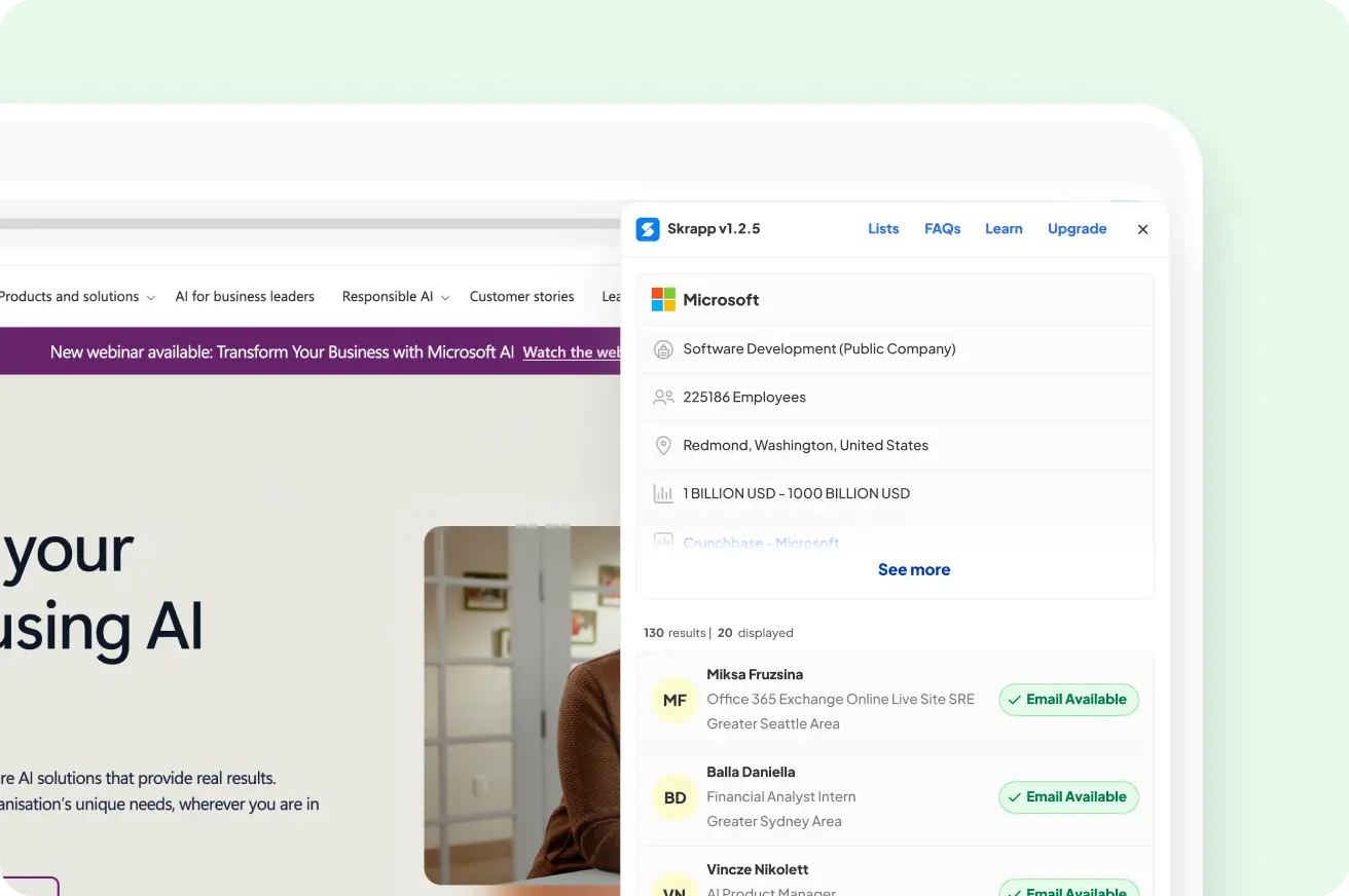 Skrapp Extension on Company Website