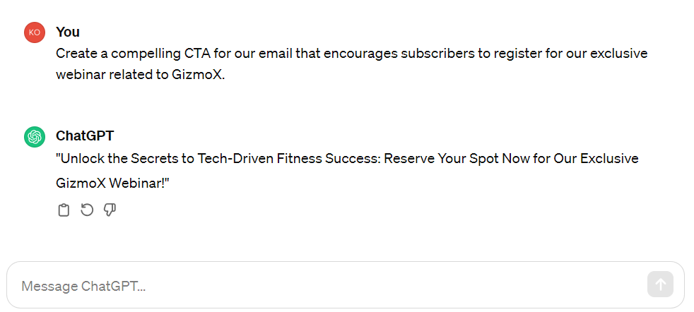 Coming up with Calls-to-Action (CTAs) using ChatGPT