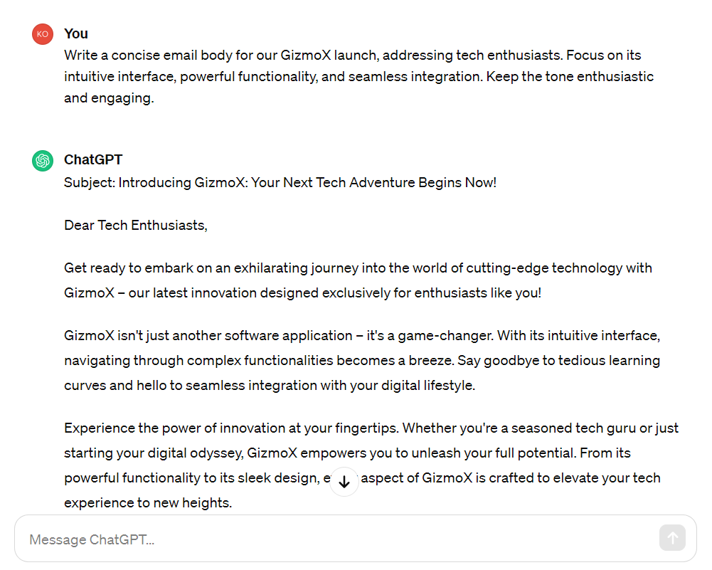 Crafting the Email Copy using ChatGPT