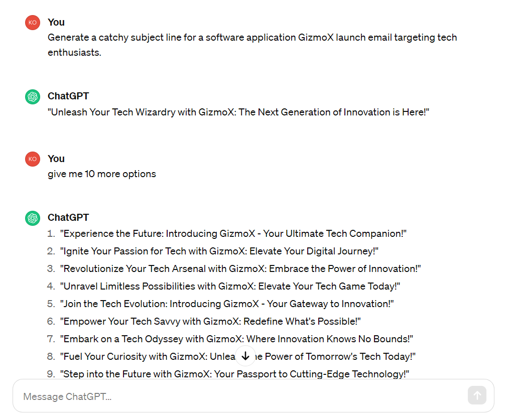 Creating the Subject Line using ChatGPT