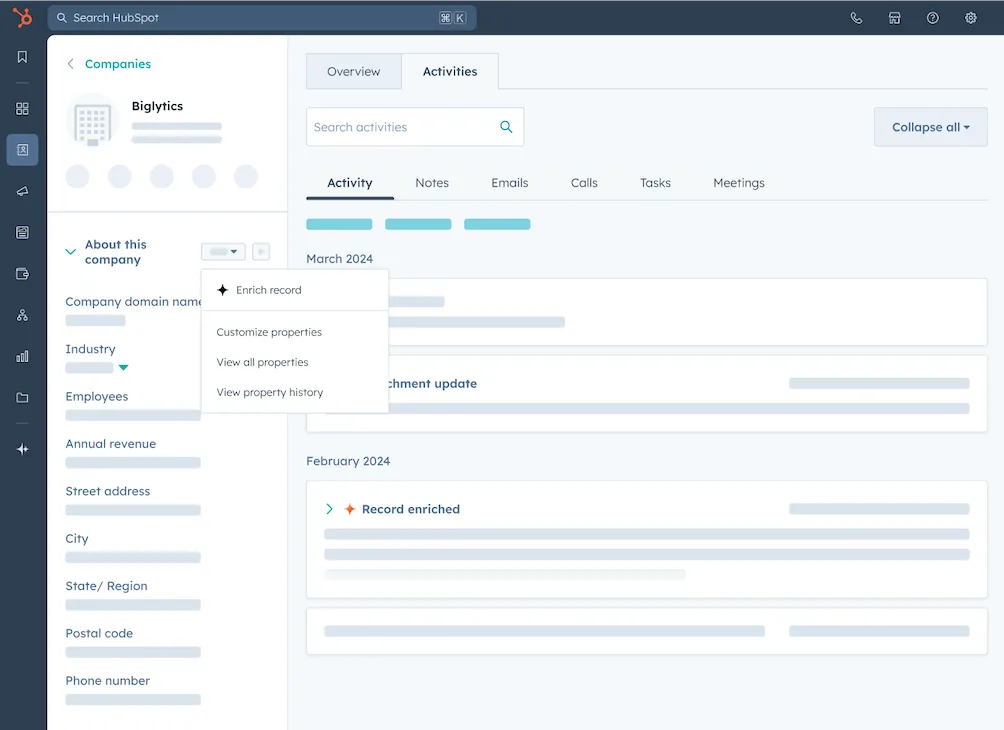 clearbit data enrichment, showing dashboard, now breeze dashboard