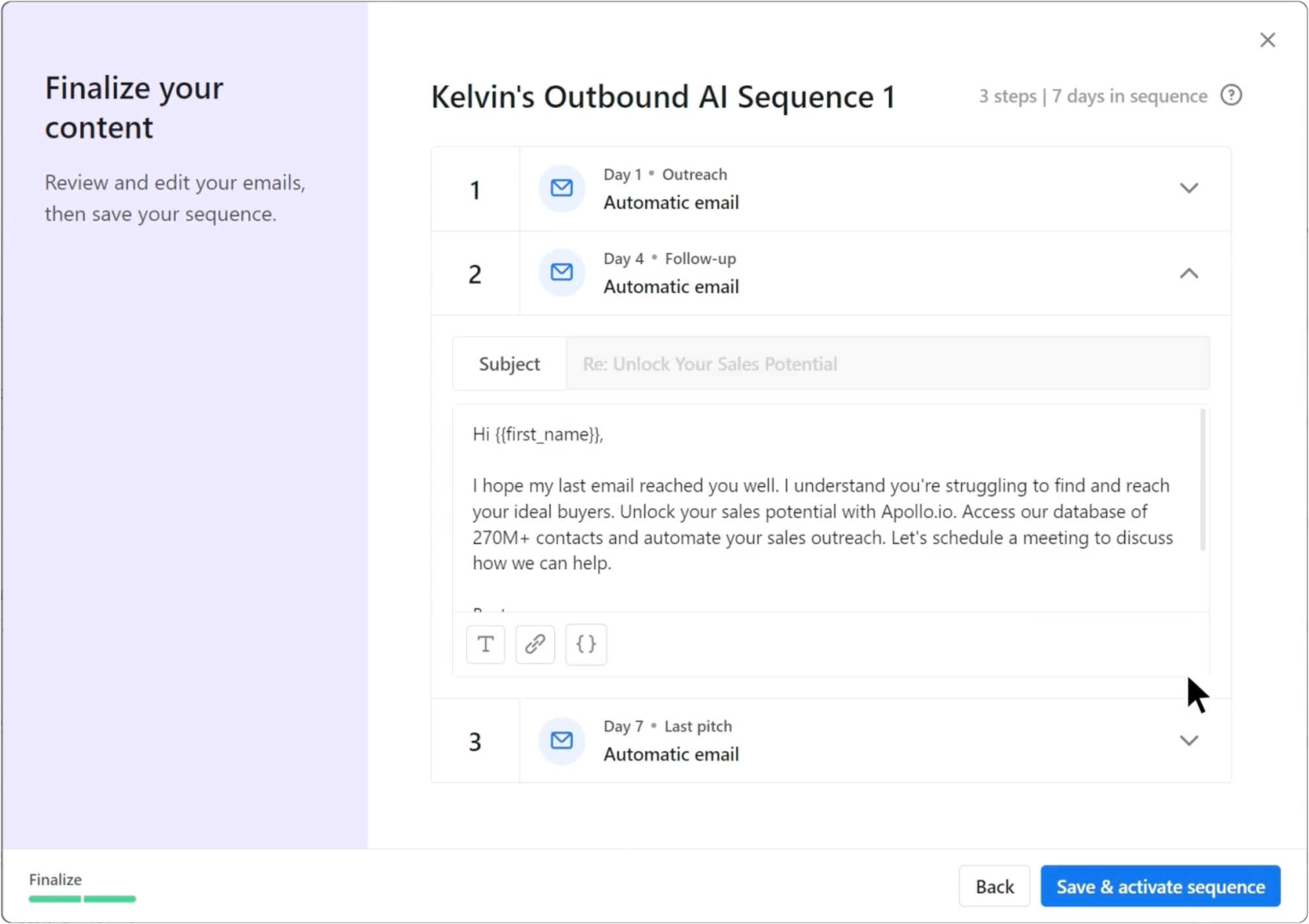 testing apollo.io outreach sequence