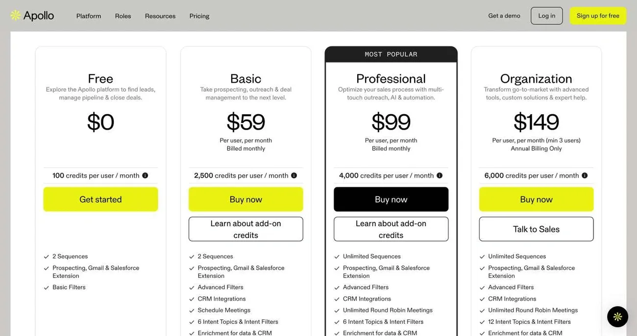  data enrichment tools, apollop io pricing page
