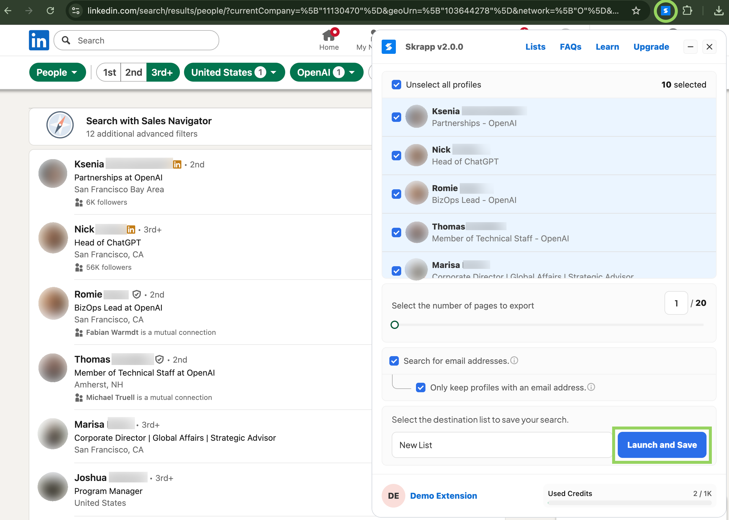 Skrapp.io Chrome Extension LinkedIn Search