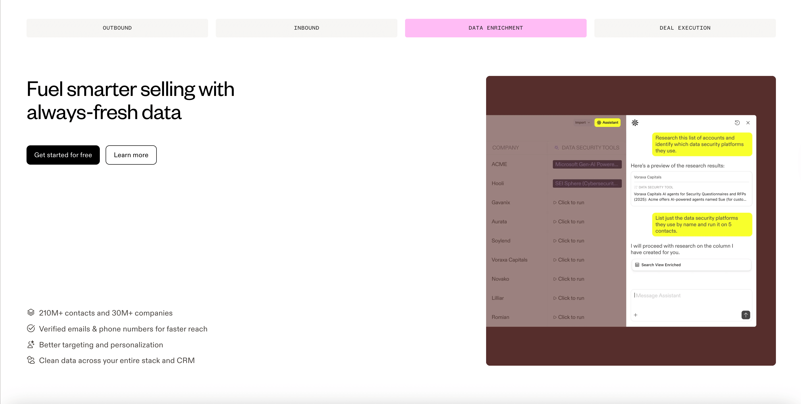 Apollo.io website screenshot highlighting the Fuel Smarter Selling feature