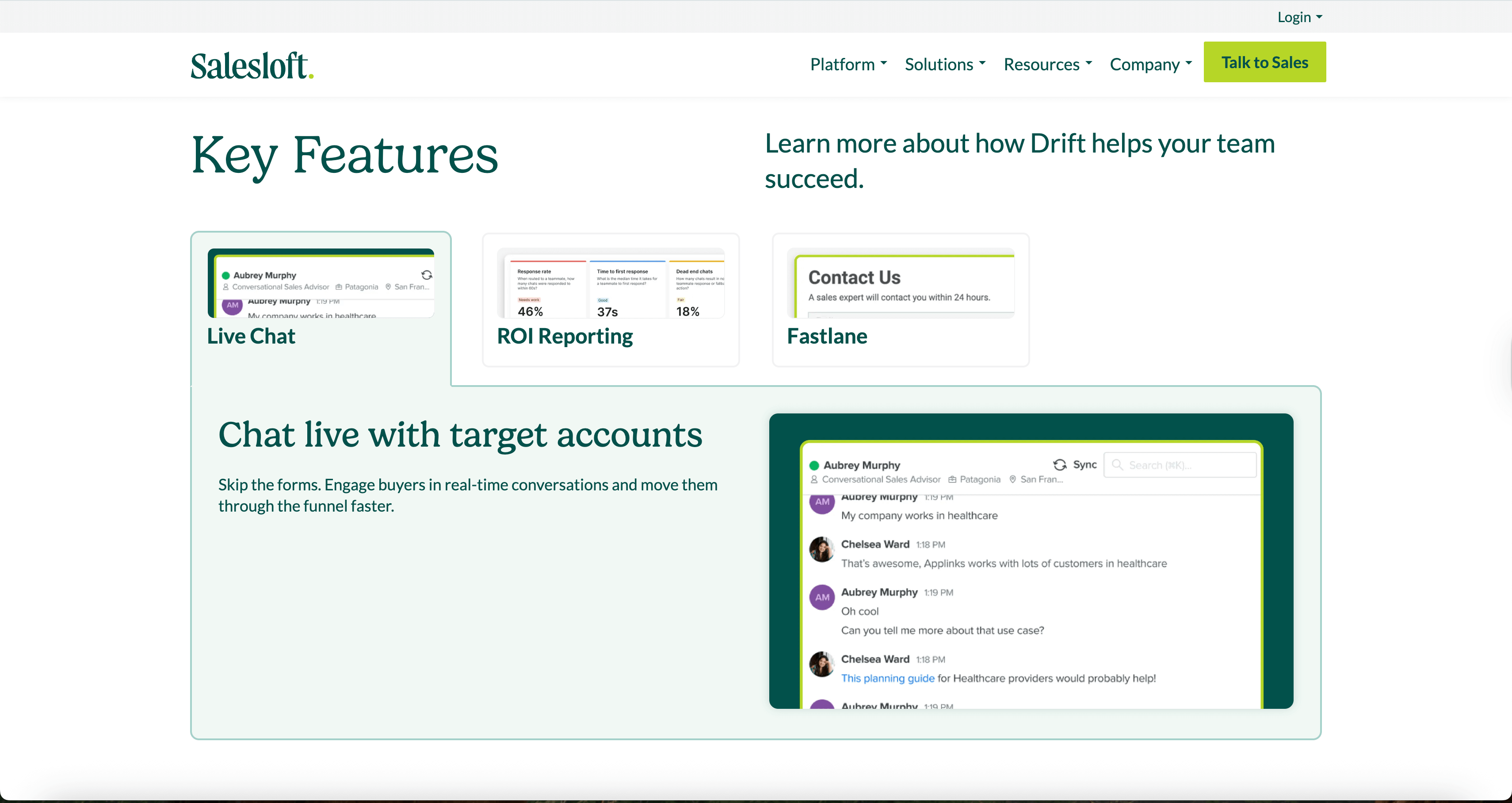 Drift website interface dashboard