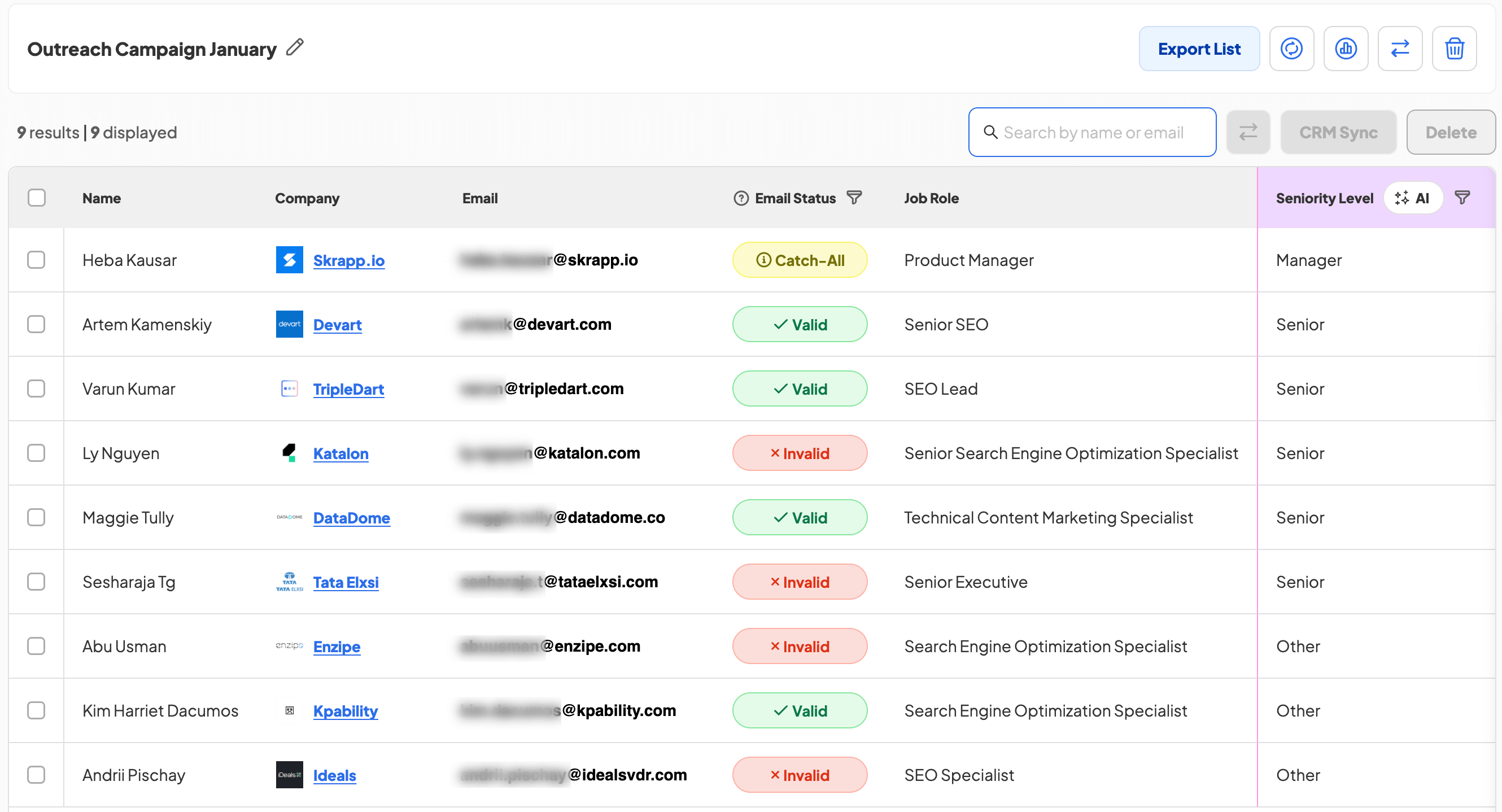 Image of the Skrapp email lookup tool demonstrating the automated bulk email-finding process
