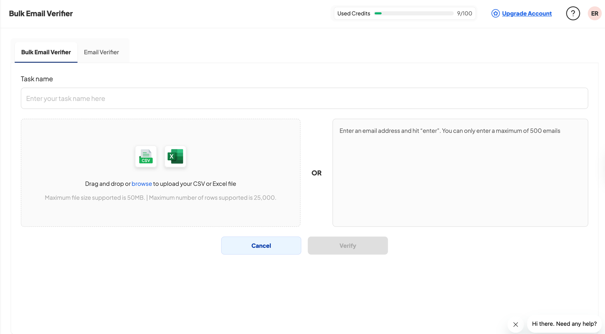 Skrapp bulk email verifier interface for validating email lists