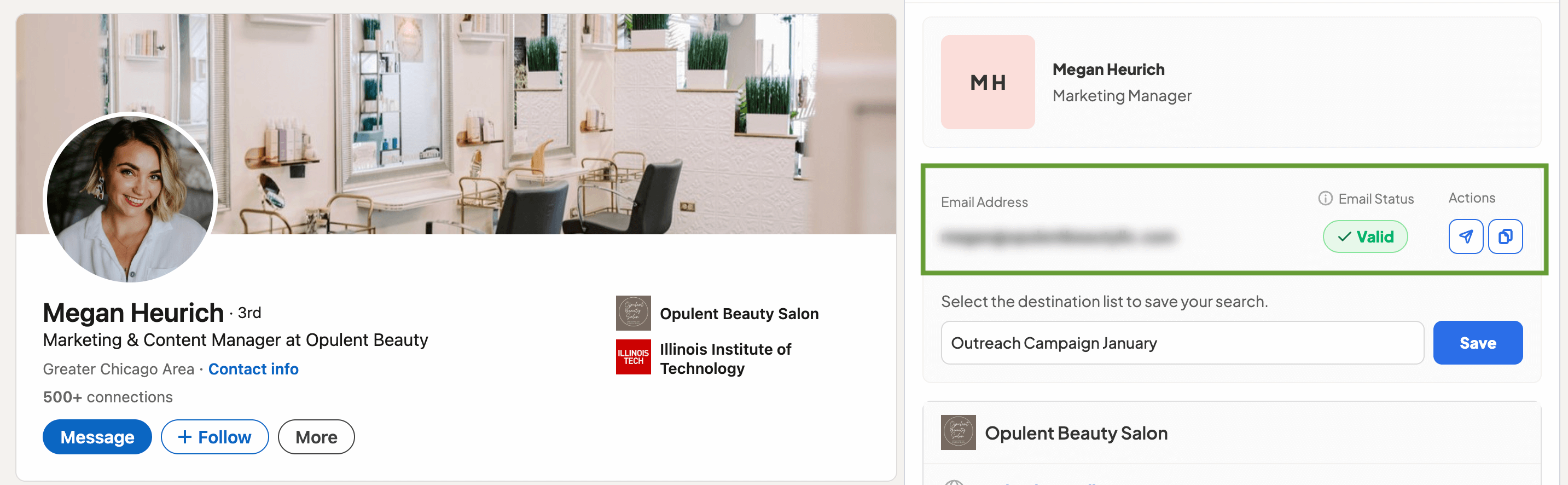 Finding an Email Address for Opulent Beauty Employees Using the Skrapp Chrome Extension