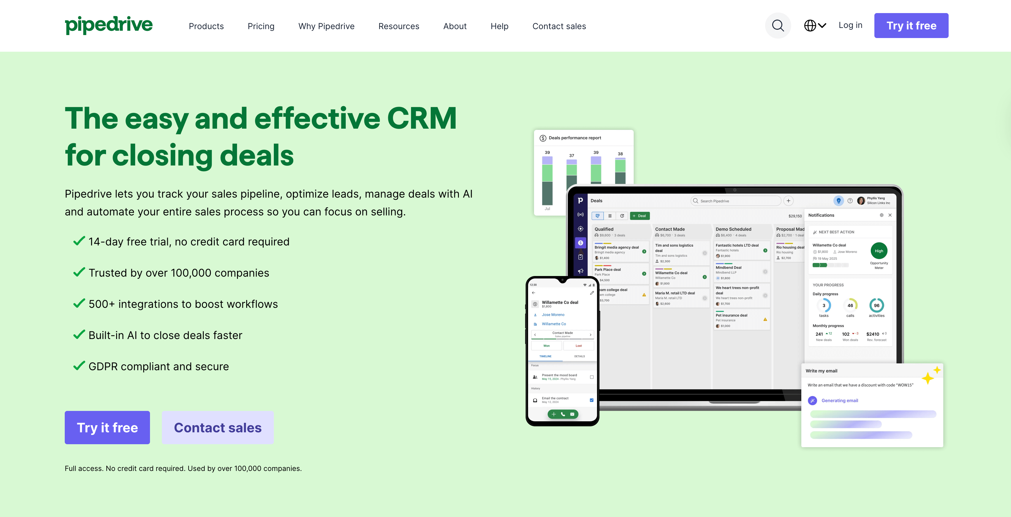 Screenshot of the Pipedrive CRM website