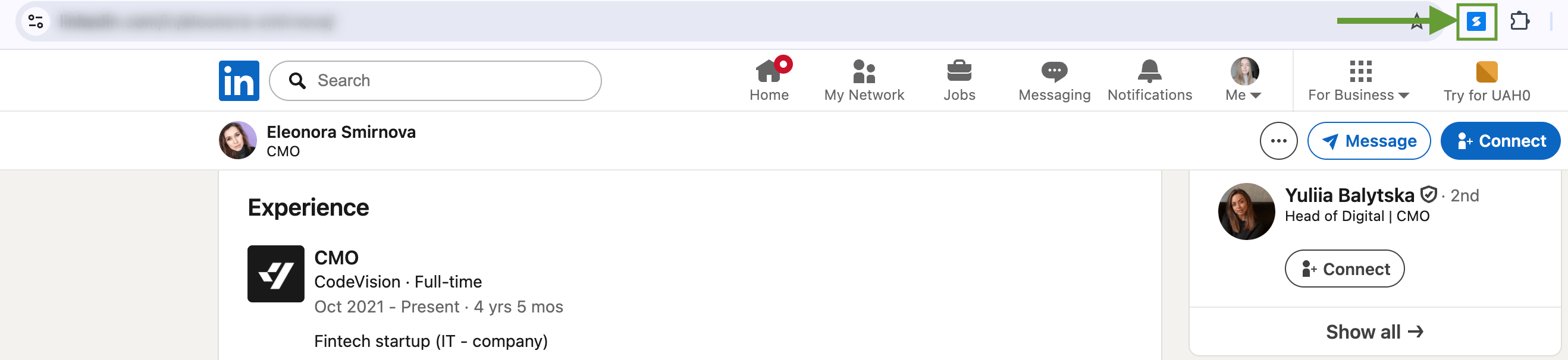 Screenshot showing where to find the Chrome extension icon once Skrapp is installed