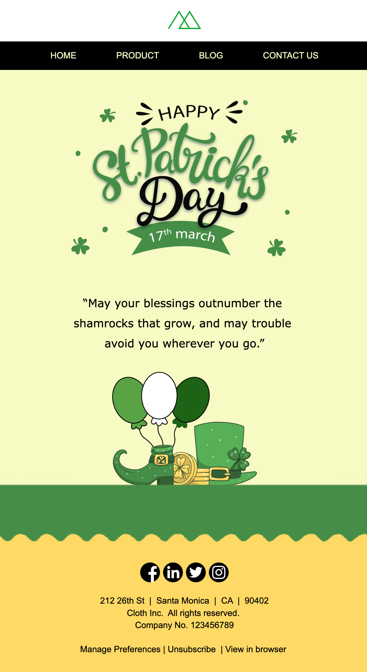 St. Patrick’s Day free email template by Unlayer