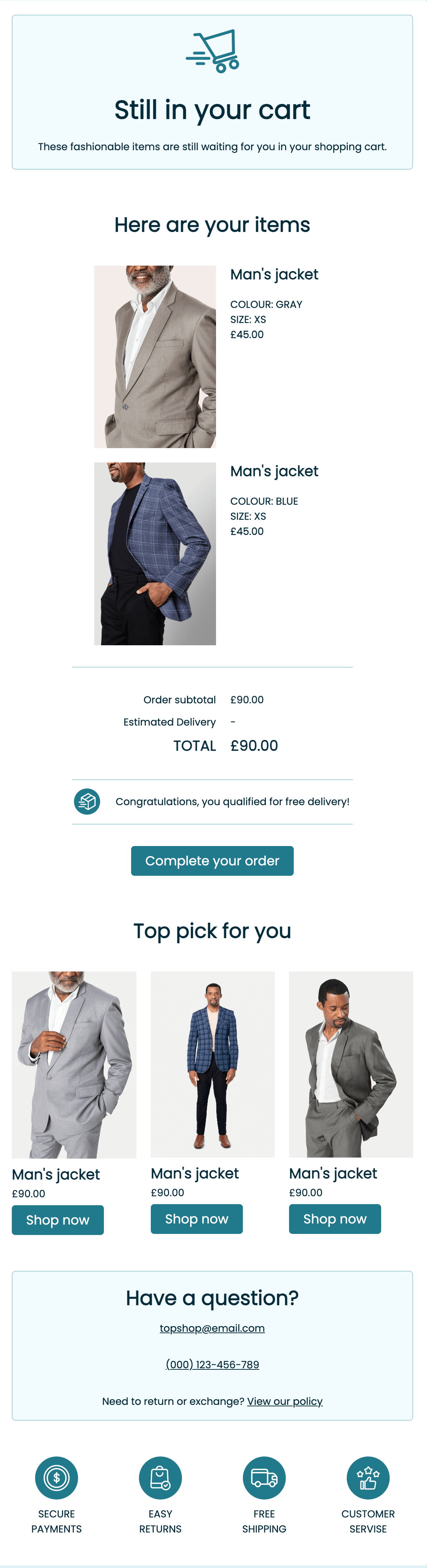Example of a shopping cart abandonment follow-up email template