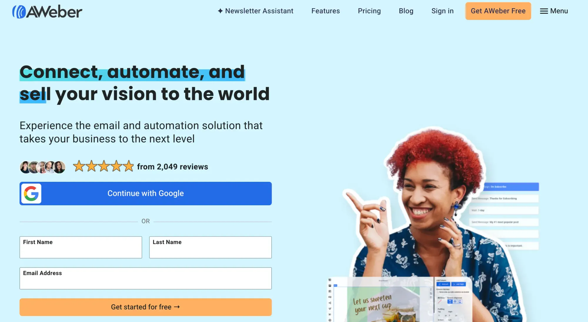 AWeber email marketing platform homepage interface