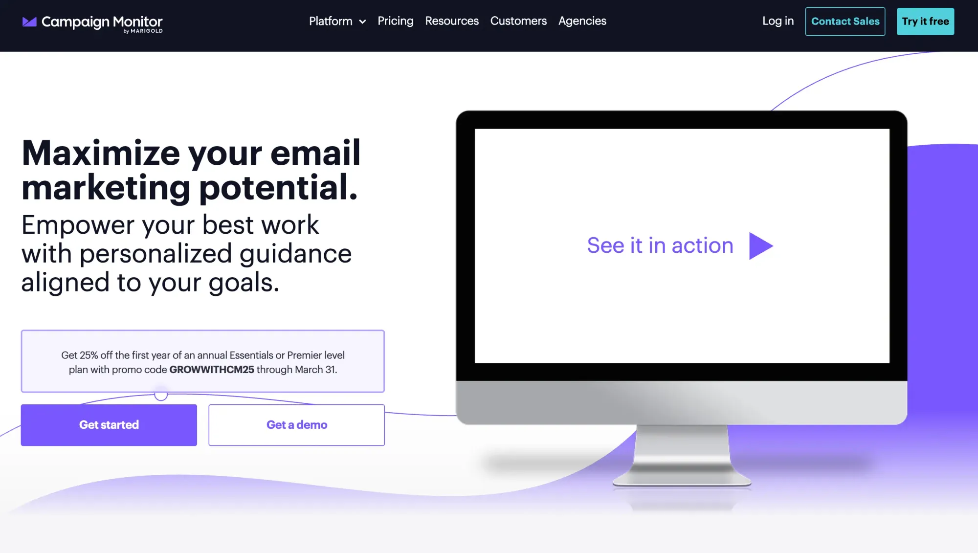 CampaignMonitor email marketing platform homepage interface