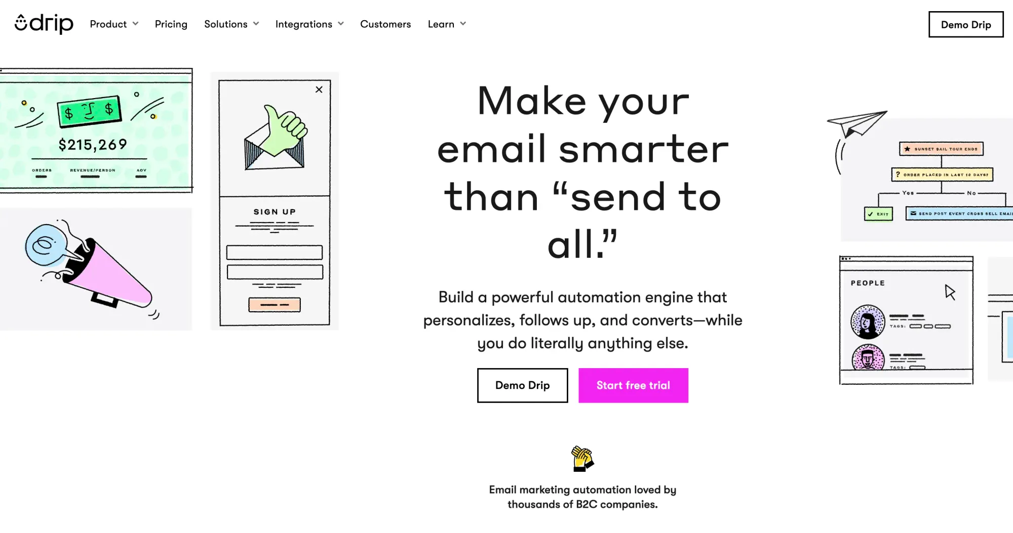 Drip email marketing platform homepage interface