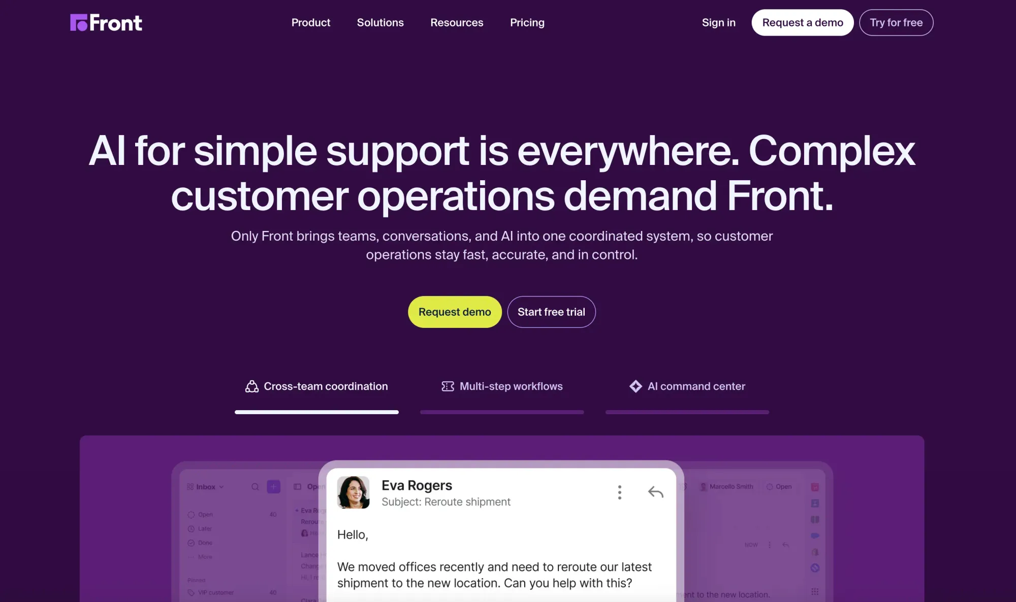 Main page of the Front customer operation tool website (Best sales productivity tools article)