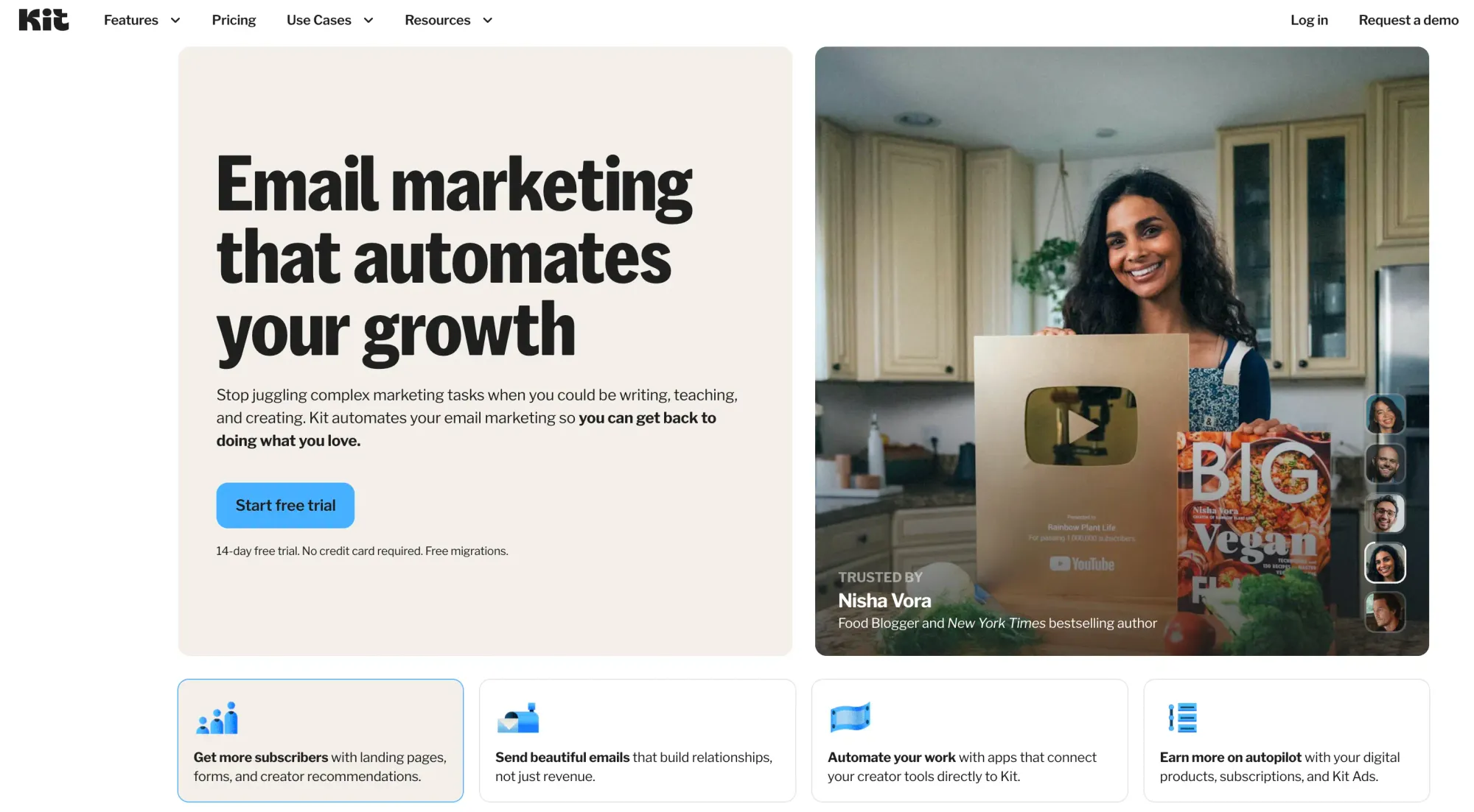 Kit email marketing platform homepage interface