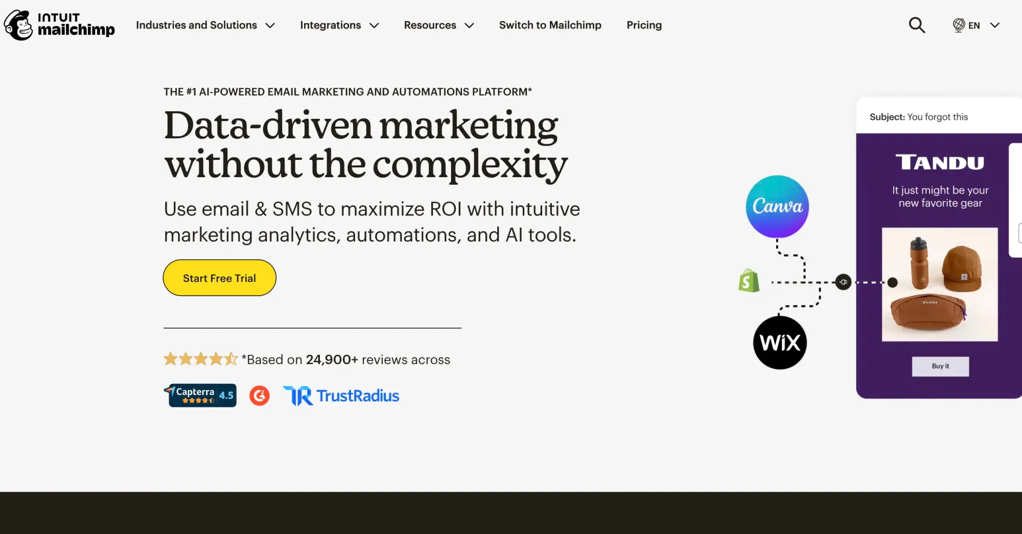 Mailchimp email marketing platform homepage interface
