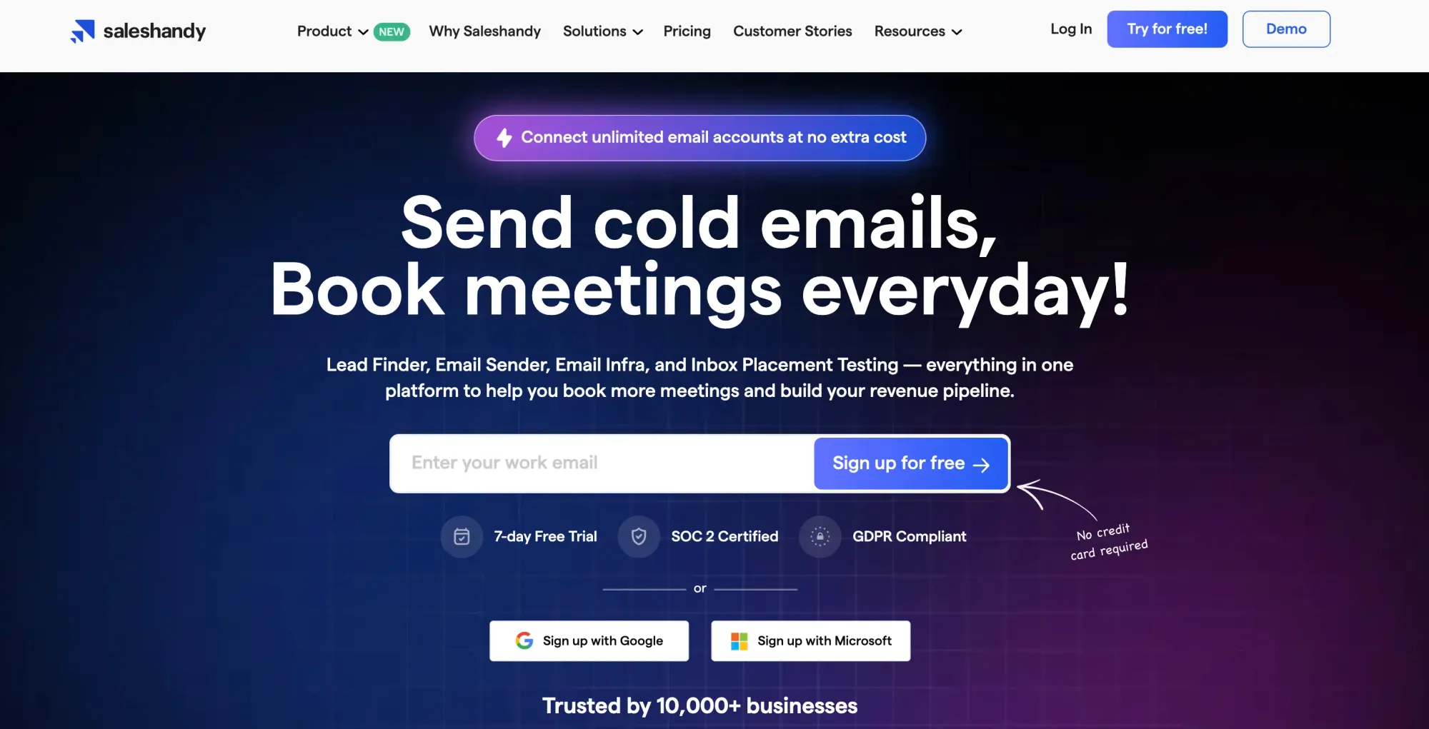 Saleshandy email marketing platform homepage interface