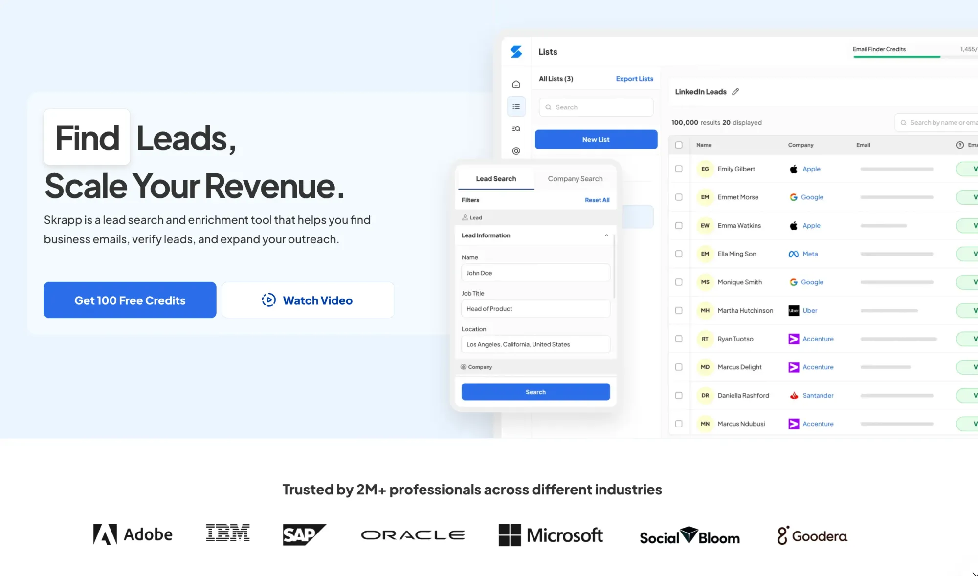 Skrapp best sales prospecting tool website screenshot