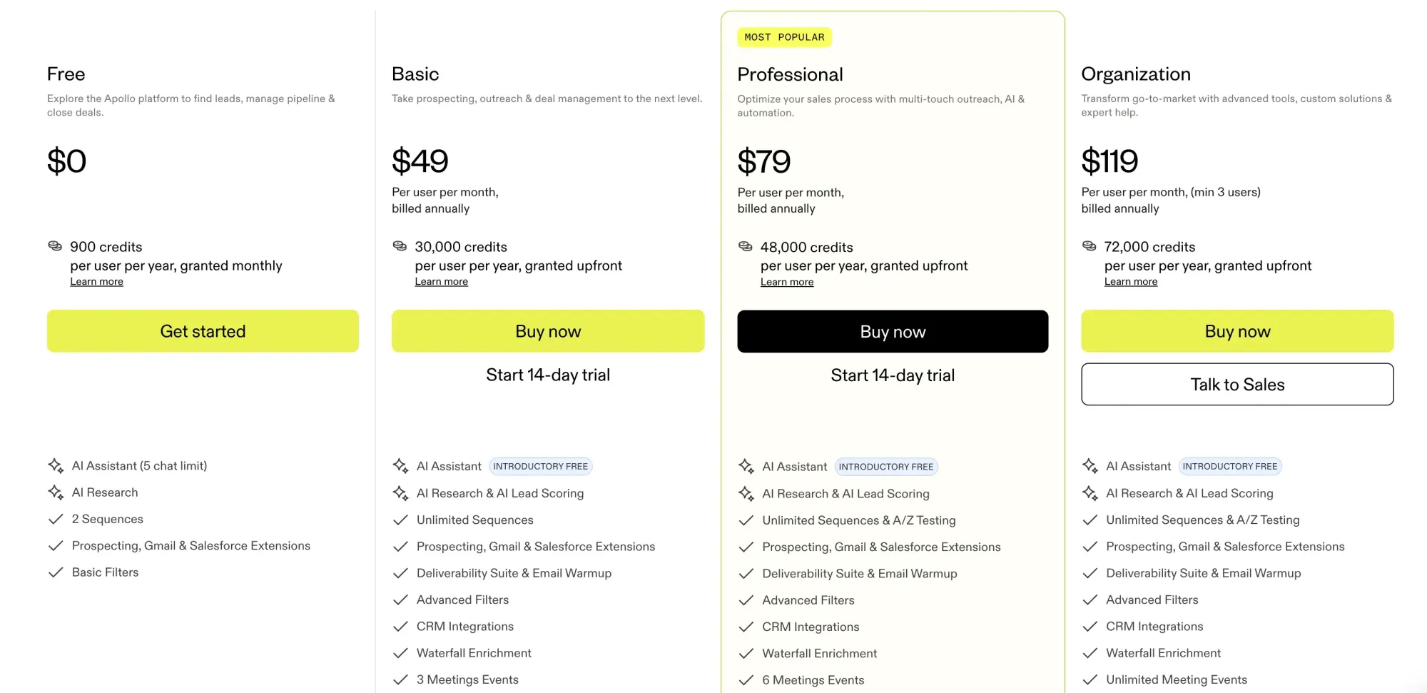 Apollo.io pricing page shown for comparison with RocketReach