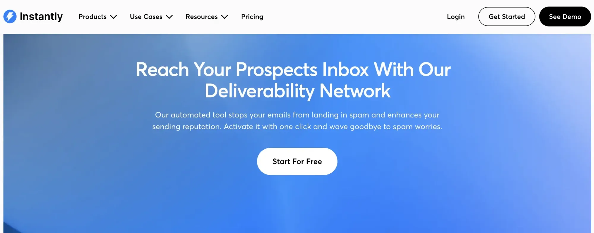 Screenshot of the Instantly email warmup tool website