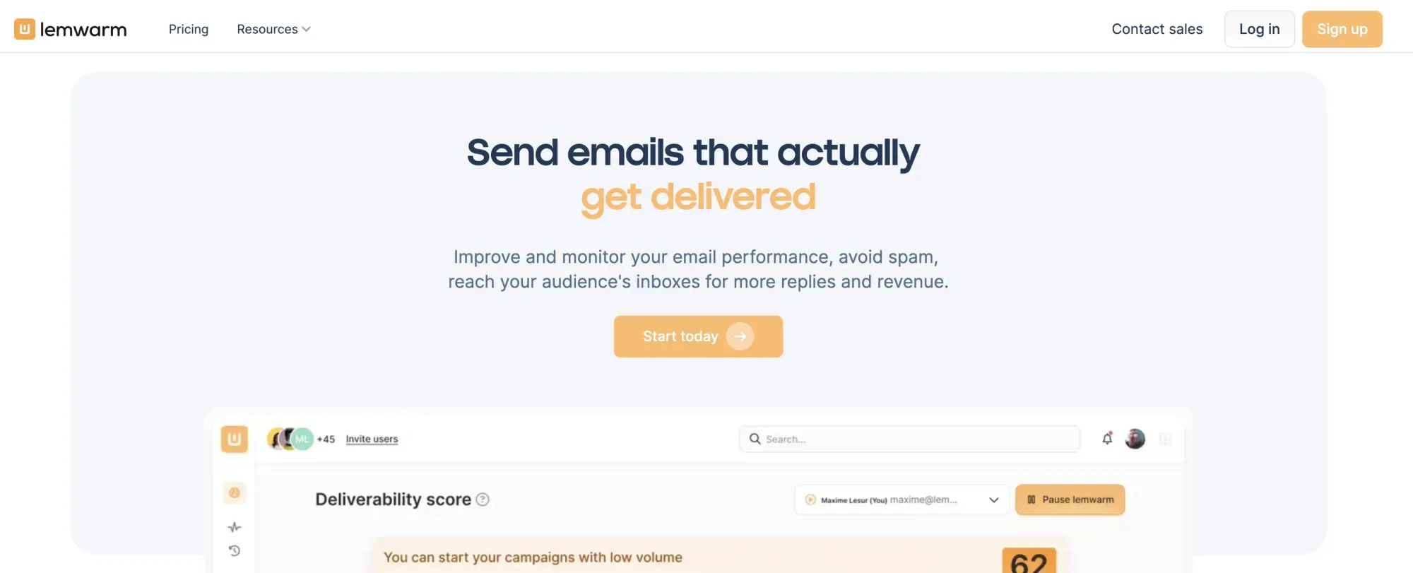 Screenshot of the Lemwarm email warmup tool website