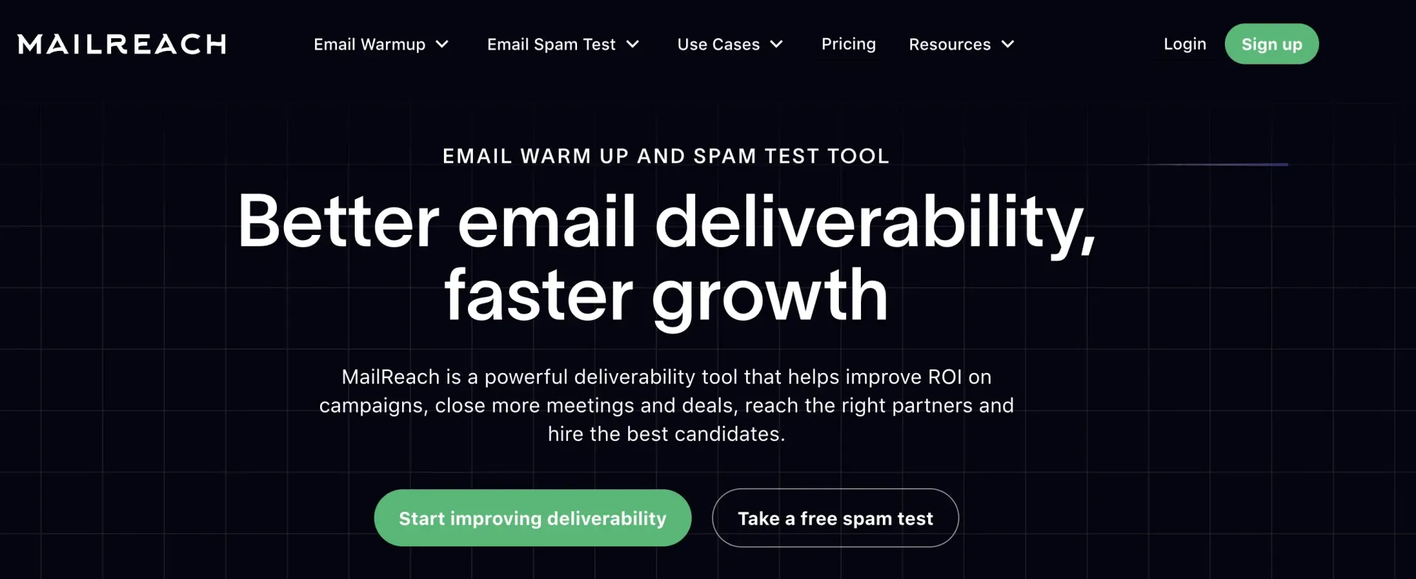 Screenshot of the MailReach email warmup tool website