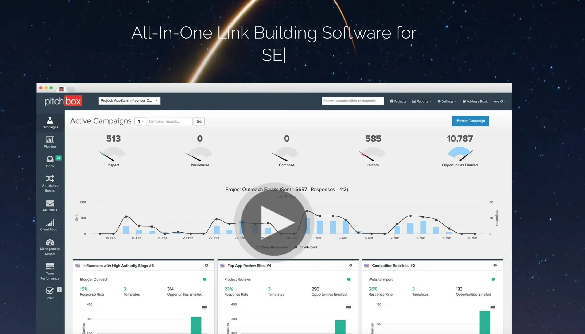 PitchBox best link building tool interface screenshot