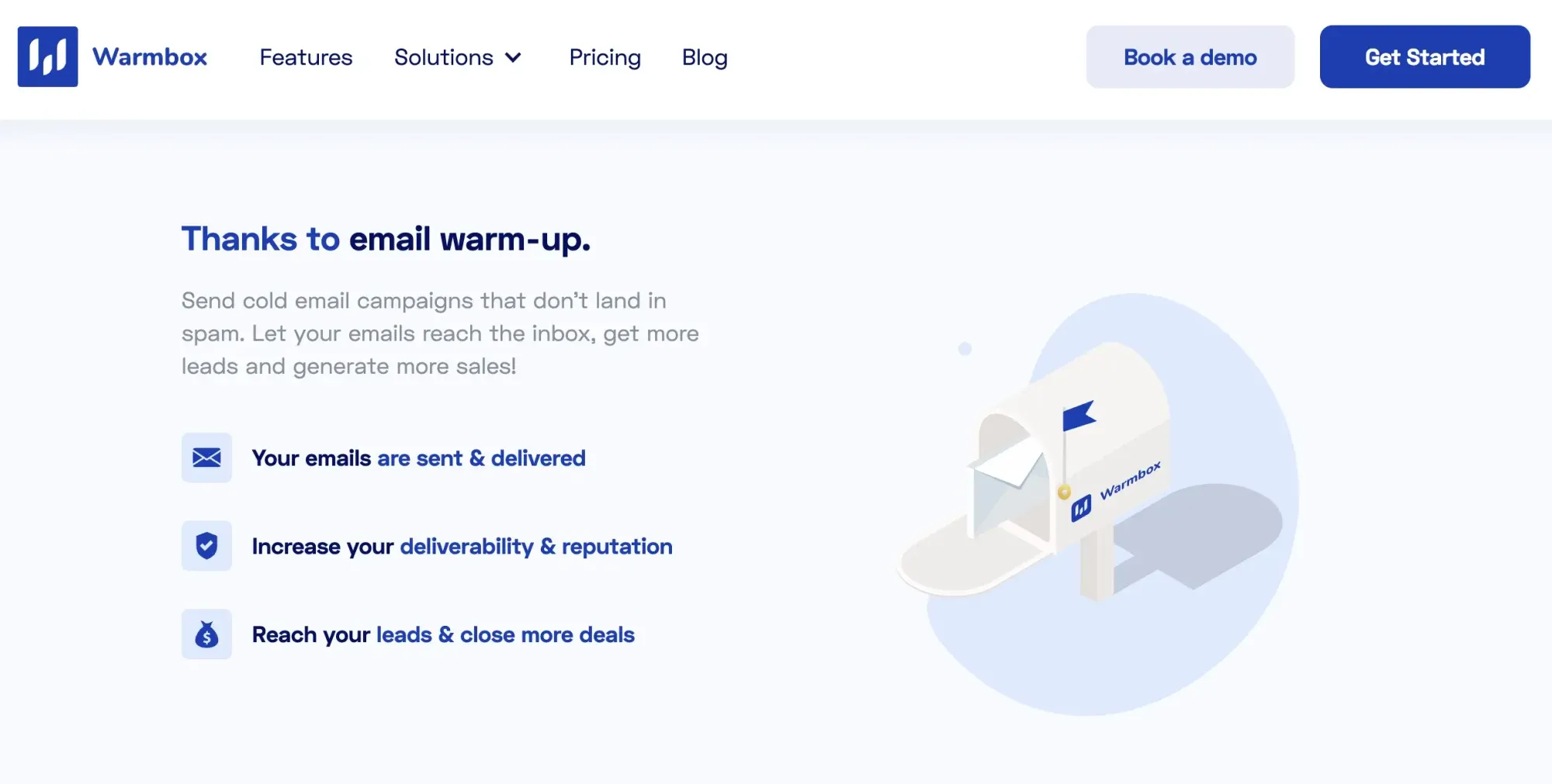 Screenshot of the Warmbox email warmup tool website