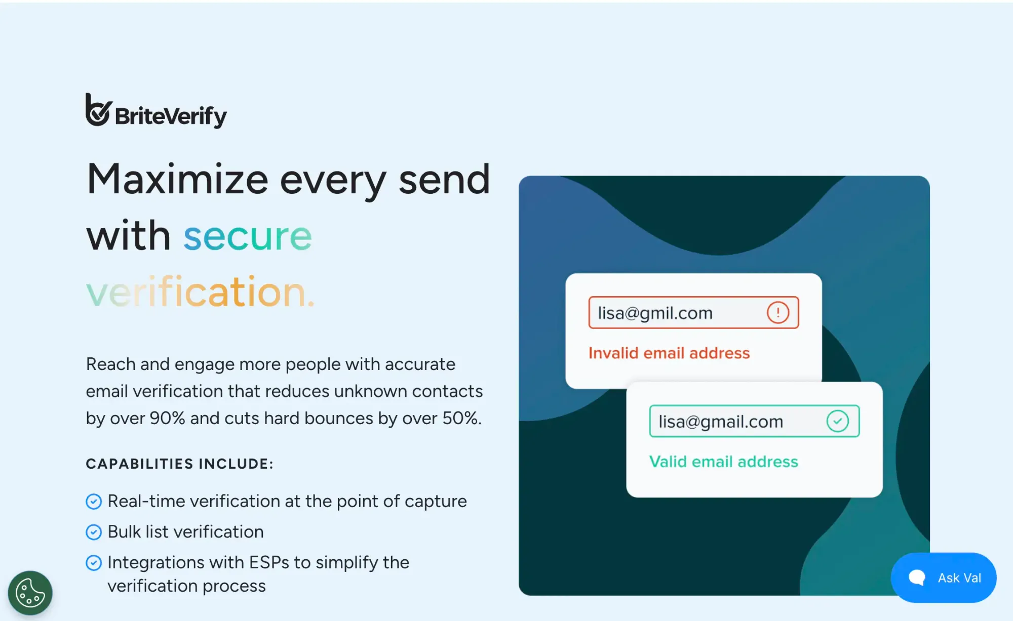 Screenshot of the BriteVerify email verification tool website