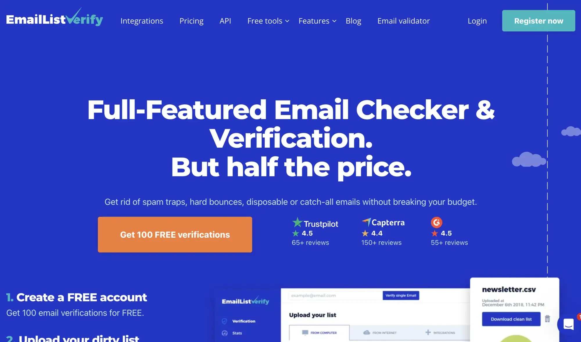 Screenshot of the Email List Verify email verification tool website