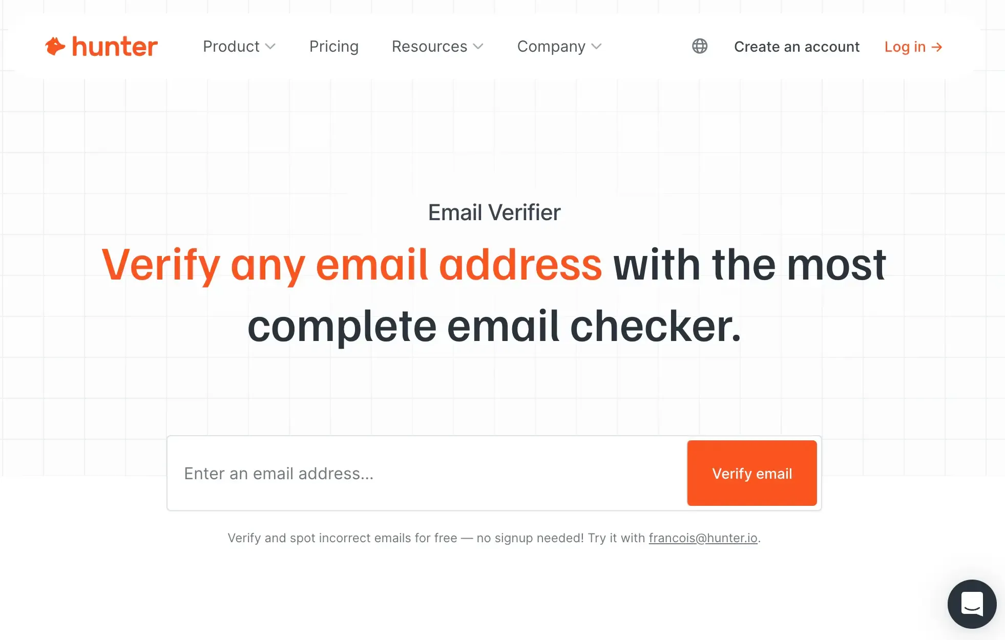 Screenshot of the Hunter email verification tool website