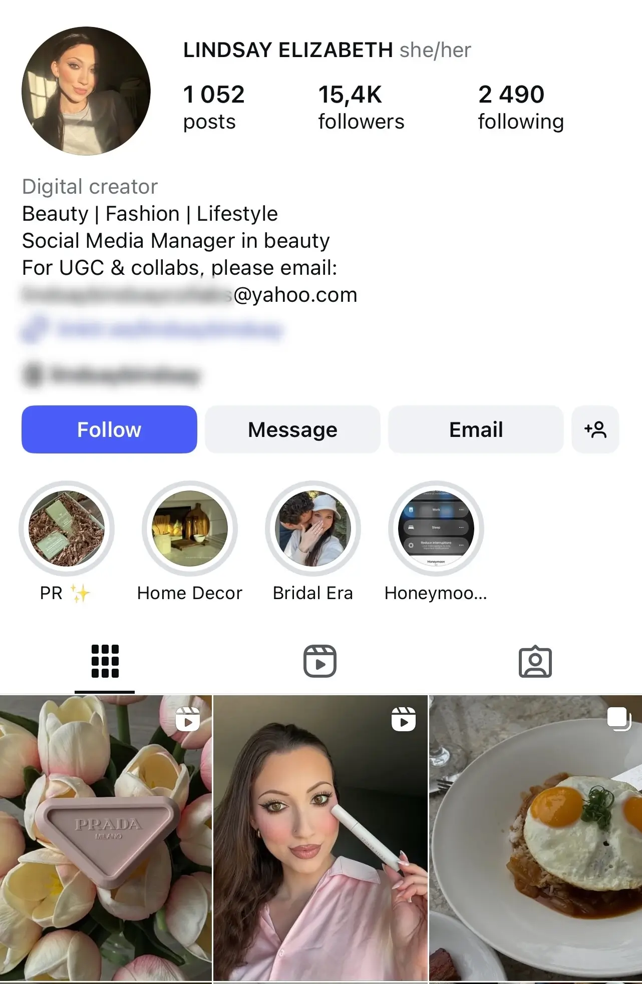 Example Instagram influencer profile for a B2C fashion, beauty, or lifestyle creator