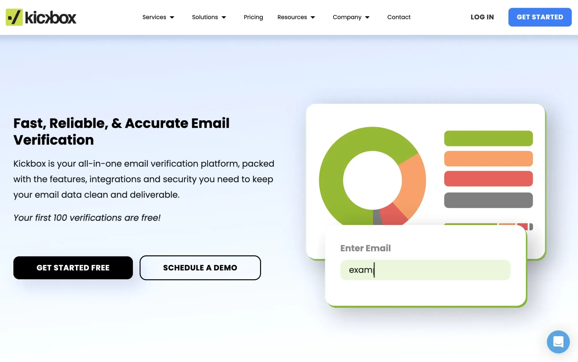Screenshot of the Kickbox email verification tool website