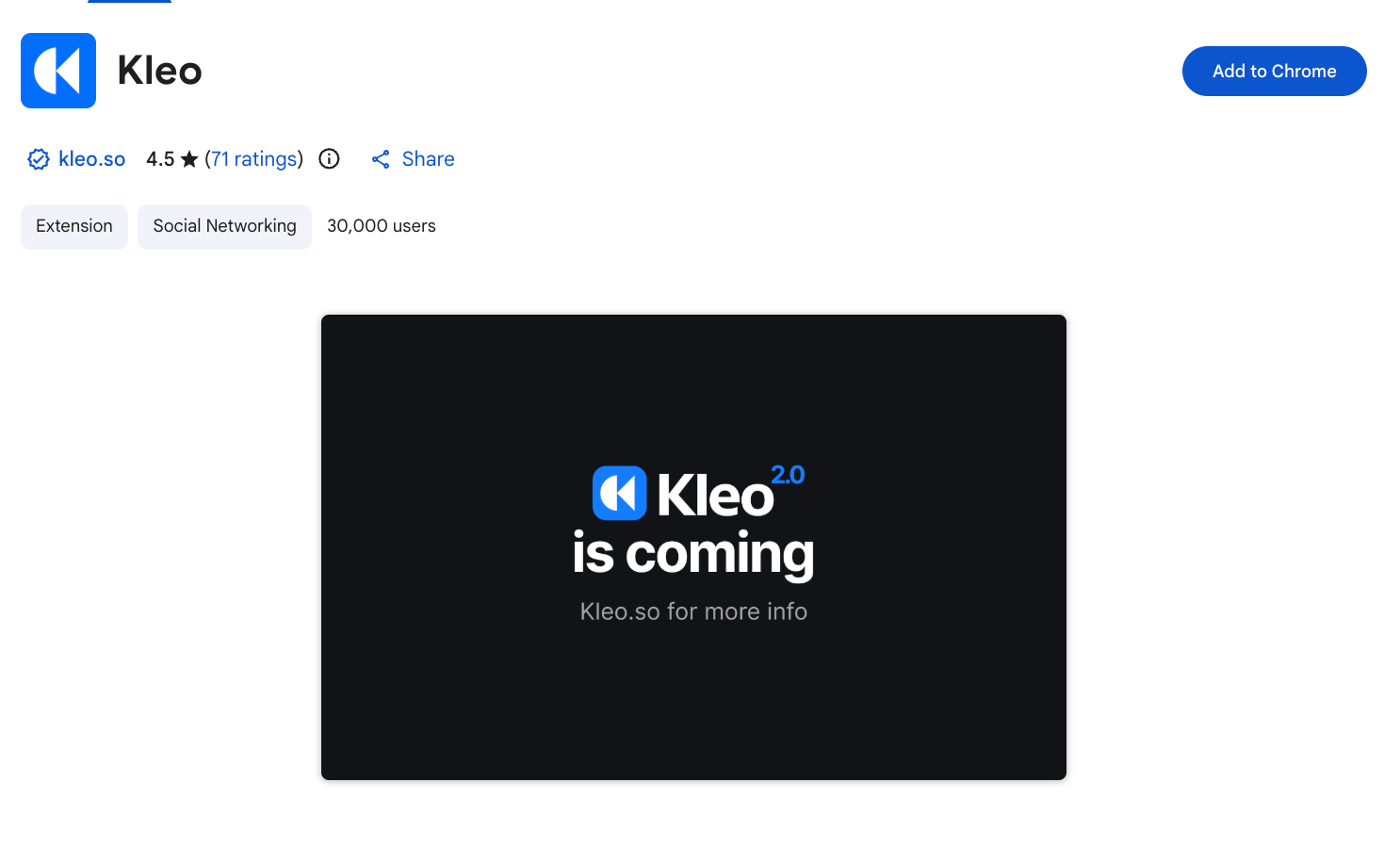 Screenshot of the Kleo LinkedIn Chrome extension on the Chrome Web Store