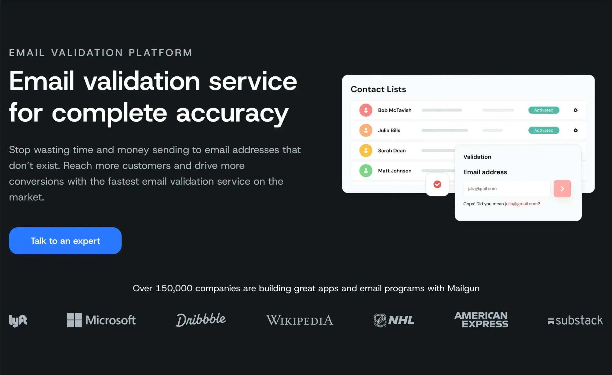Screenshot of the Mailgun email verification tool website