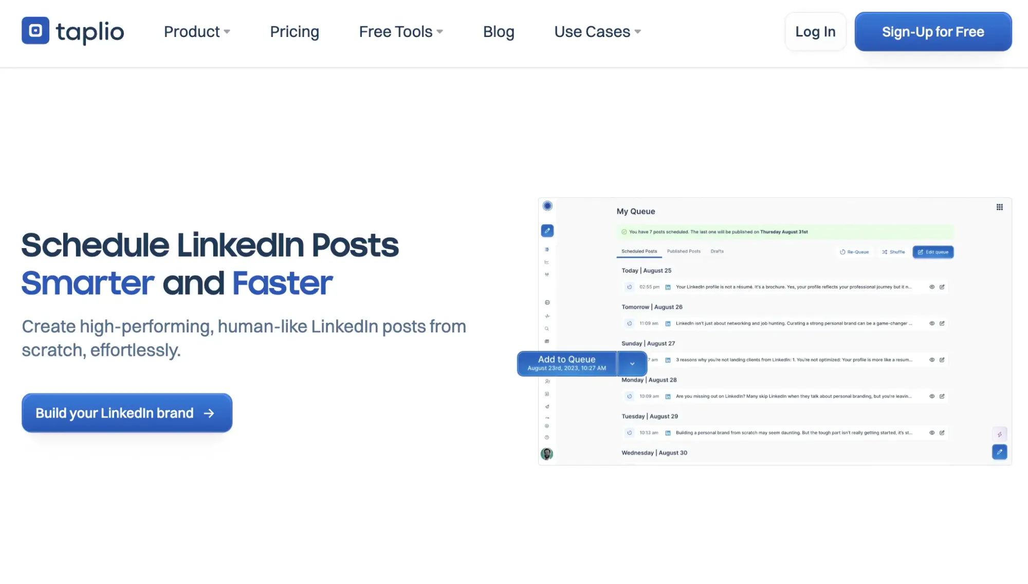 Screenshot of the Taplio LinkedIn Tool from the official Taplio website