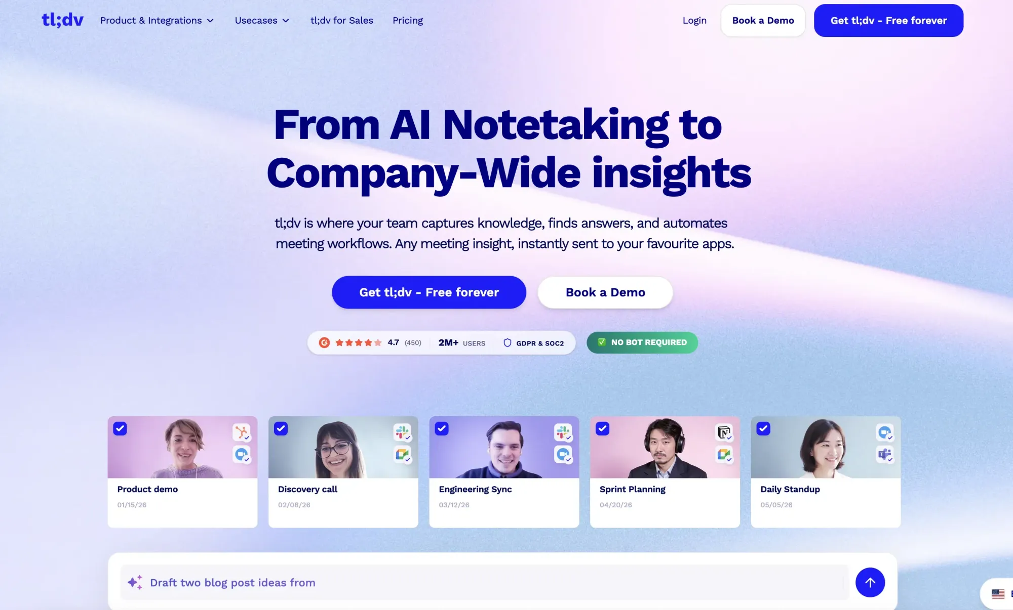 tl;dv best AI sales assistant website screnshot