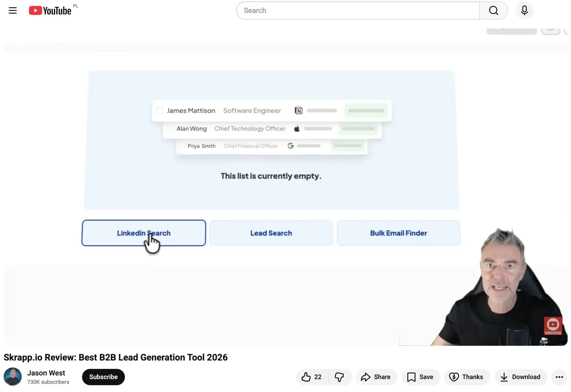 Example of a YouTube influencer outreach campaign featuring a Skrapp product review