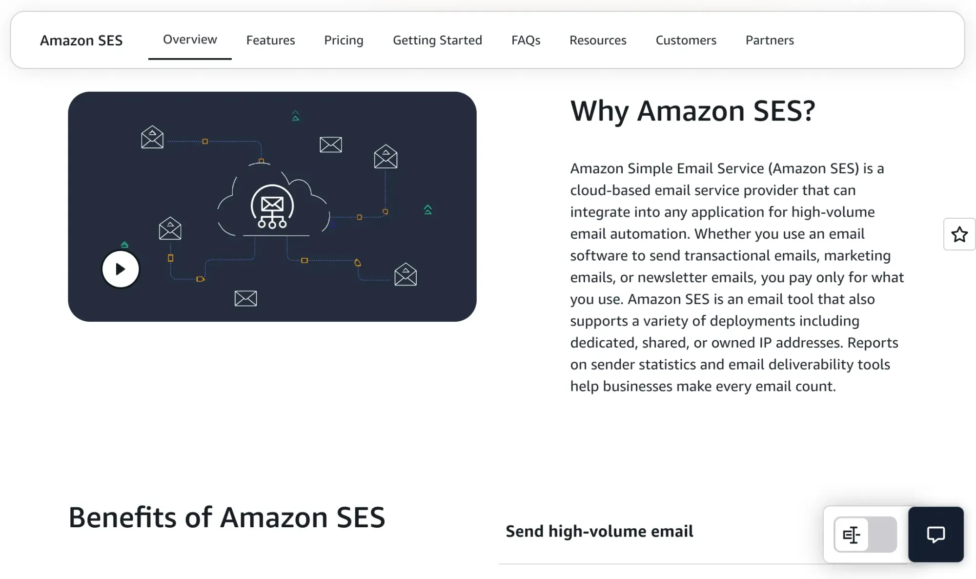 Amazon SES best transactional email service provider (website screenshot)