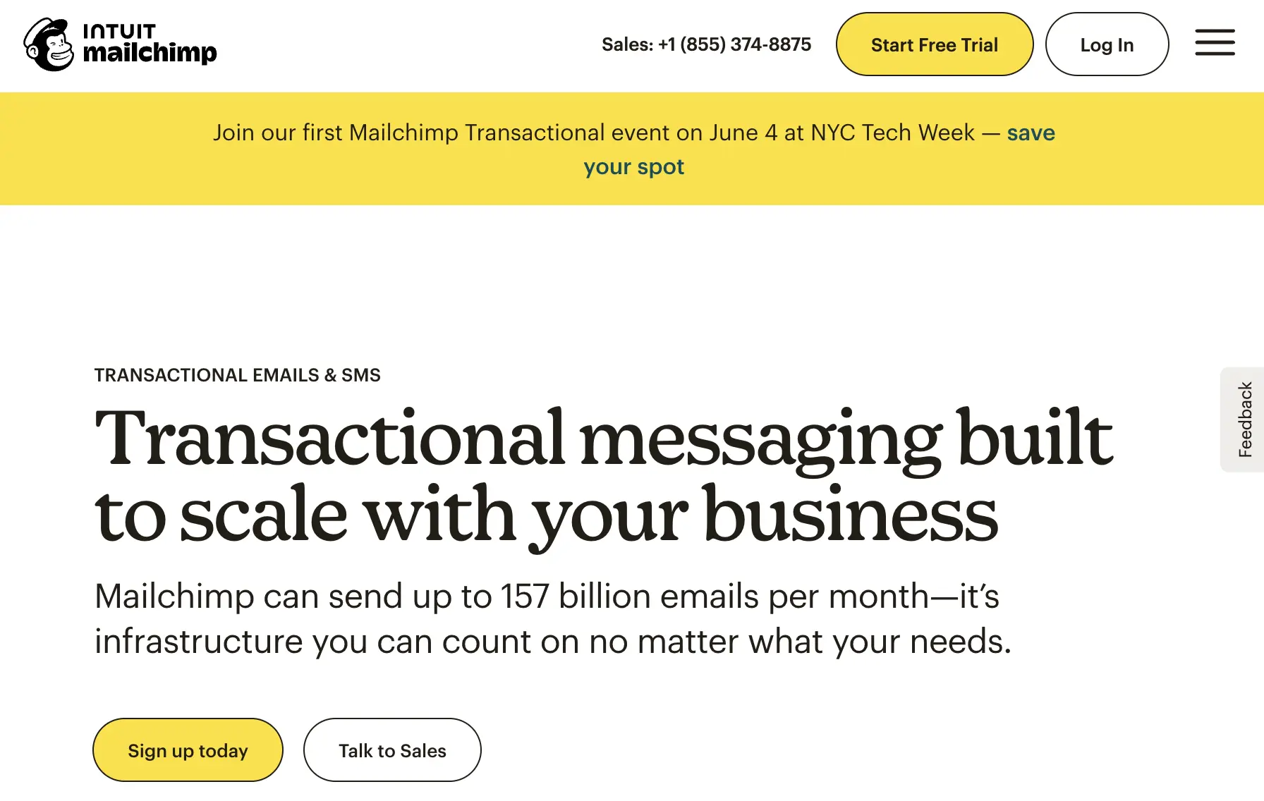 Mailchimp best transactional email service provider (website screenshot)