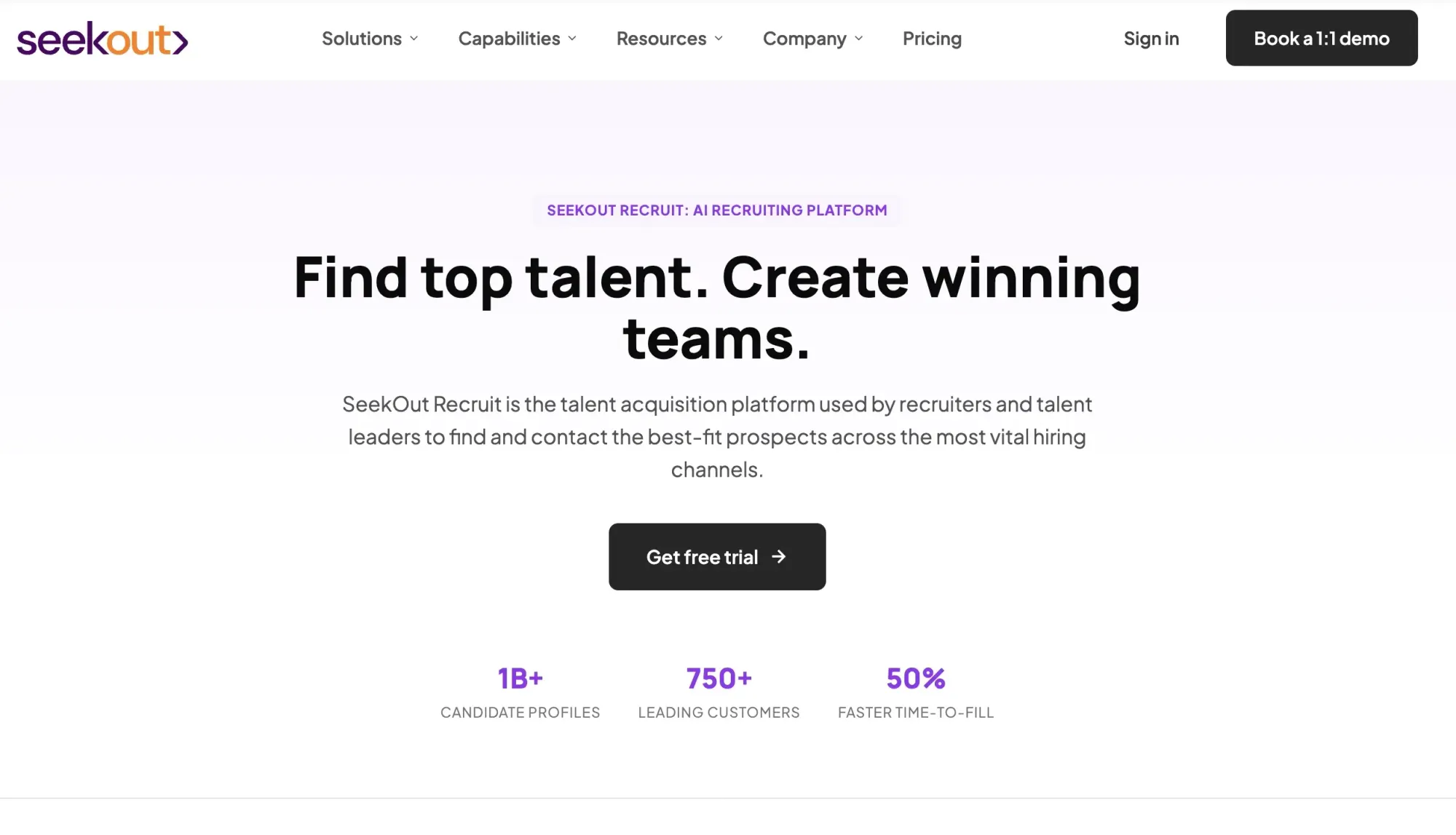 SeekOut tool for AI sourcing (website screenshot)