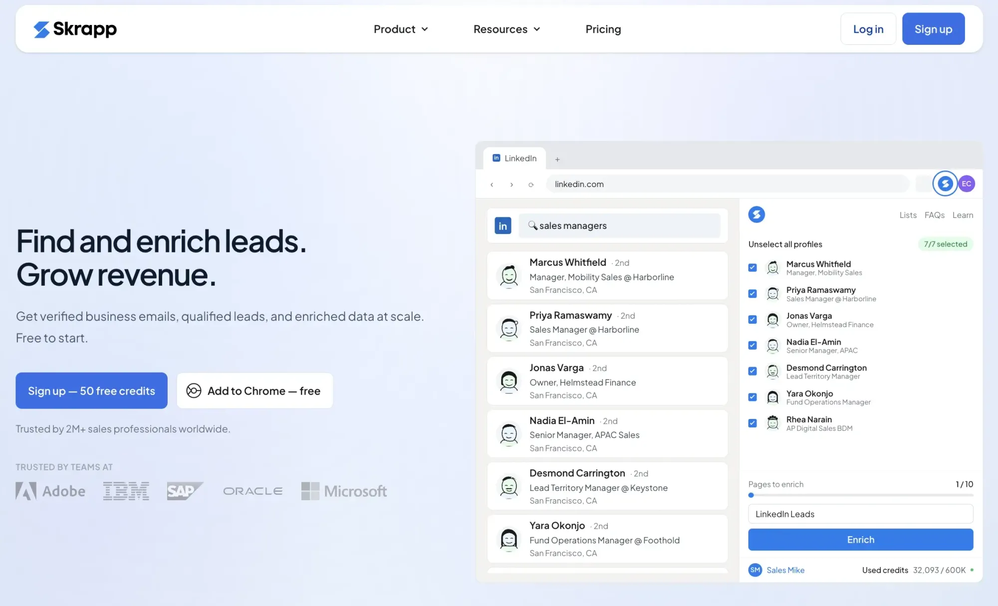 Skrapp main page screenshot as alternative to ZoomInfo
