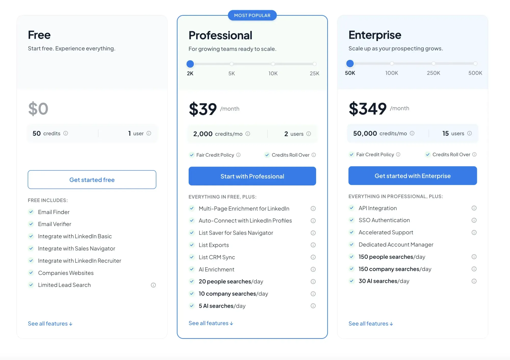 Skrapp pricing page with clear and transparent pricing plans