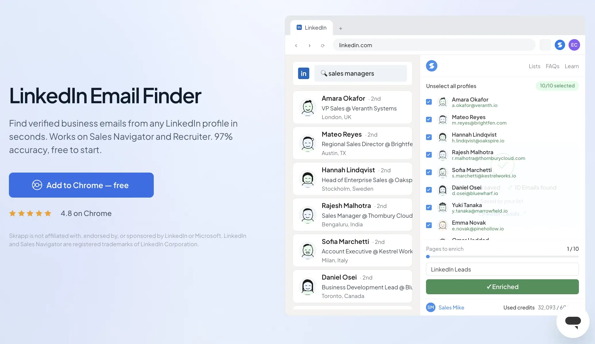 Skrapp LinkedIn Email Finder (website screenshot)