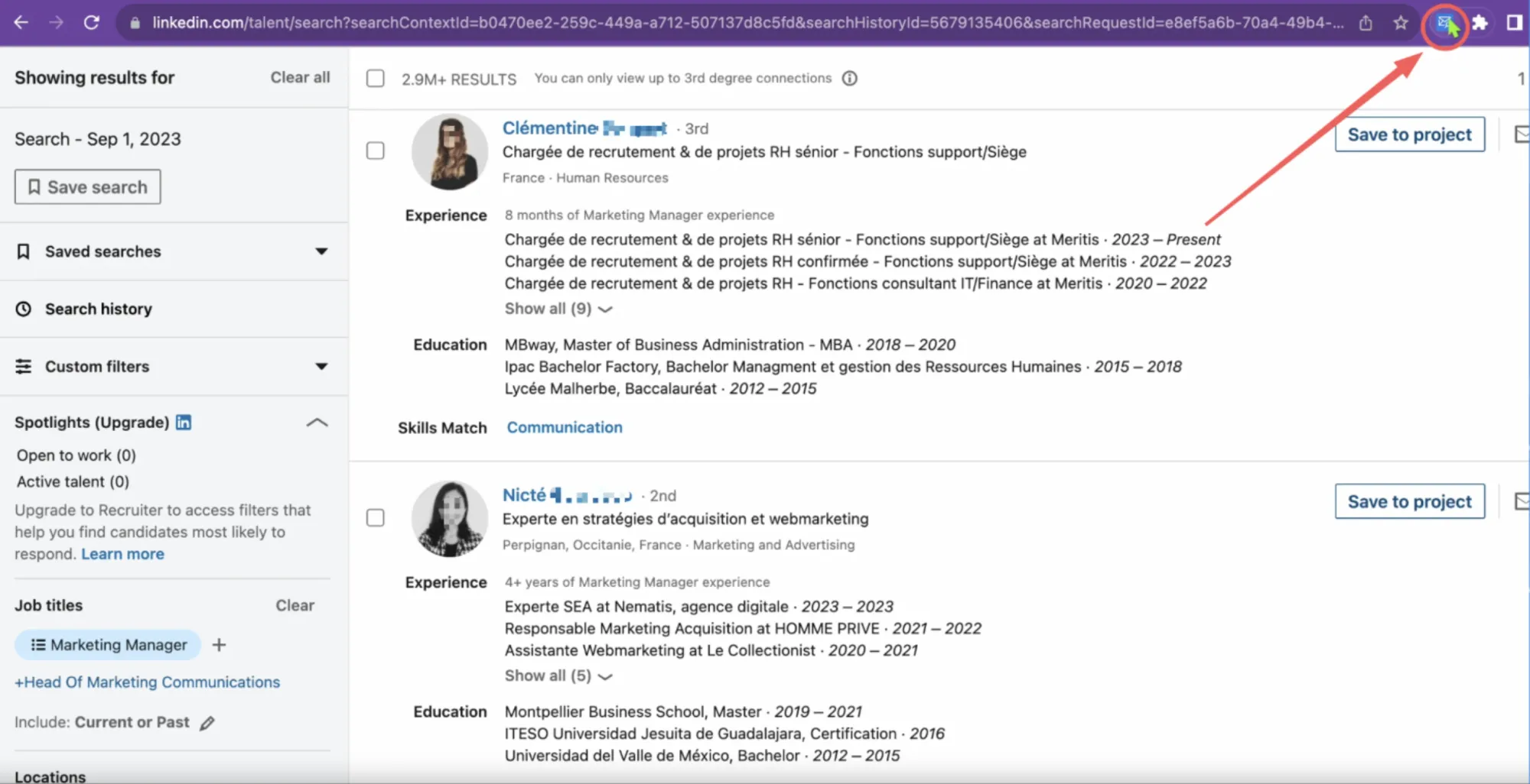 Using the Skrapp Chrome extension to access the bulk email finder