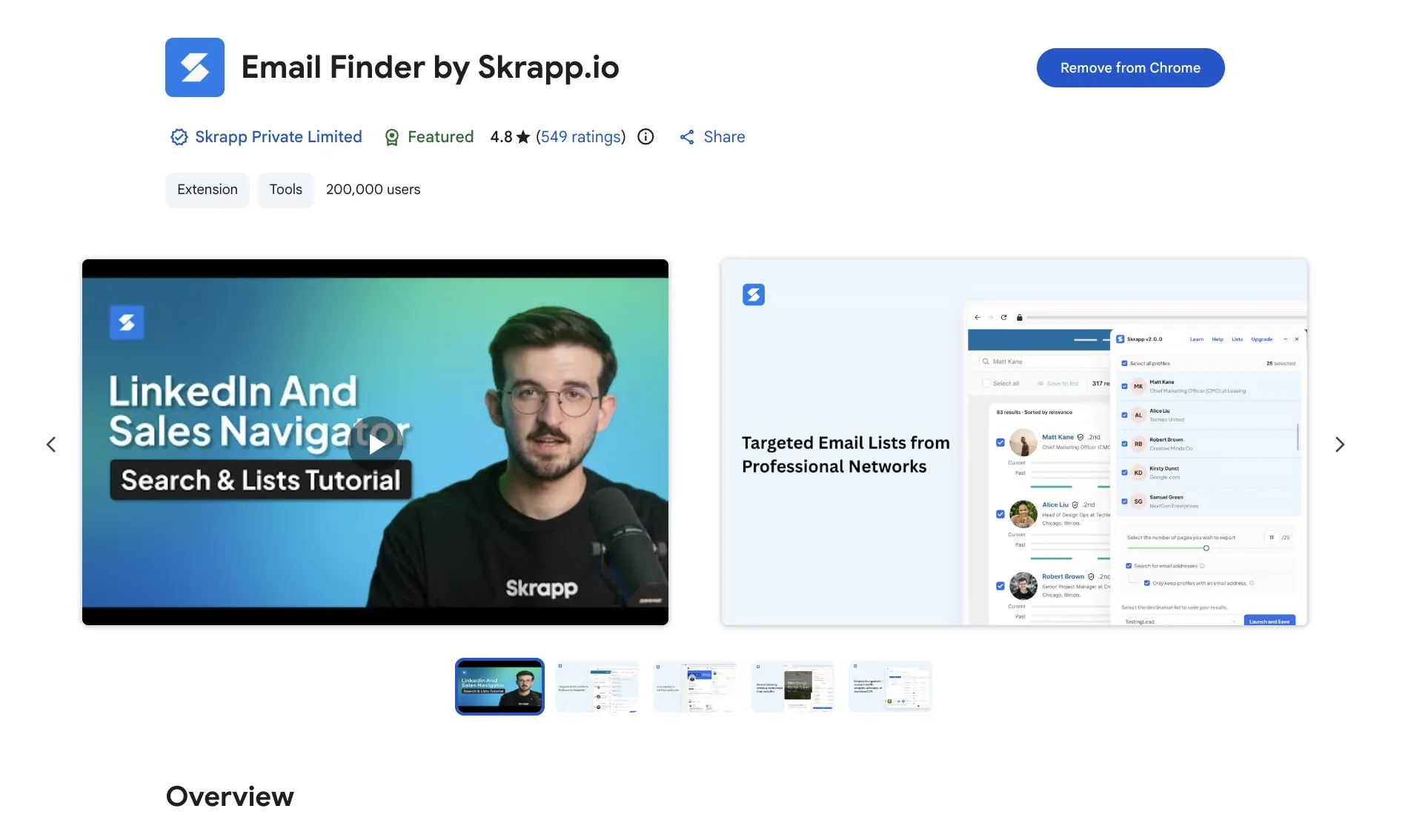 Skrapp's Chrome extension in Chrome Web Store
