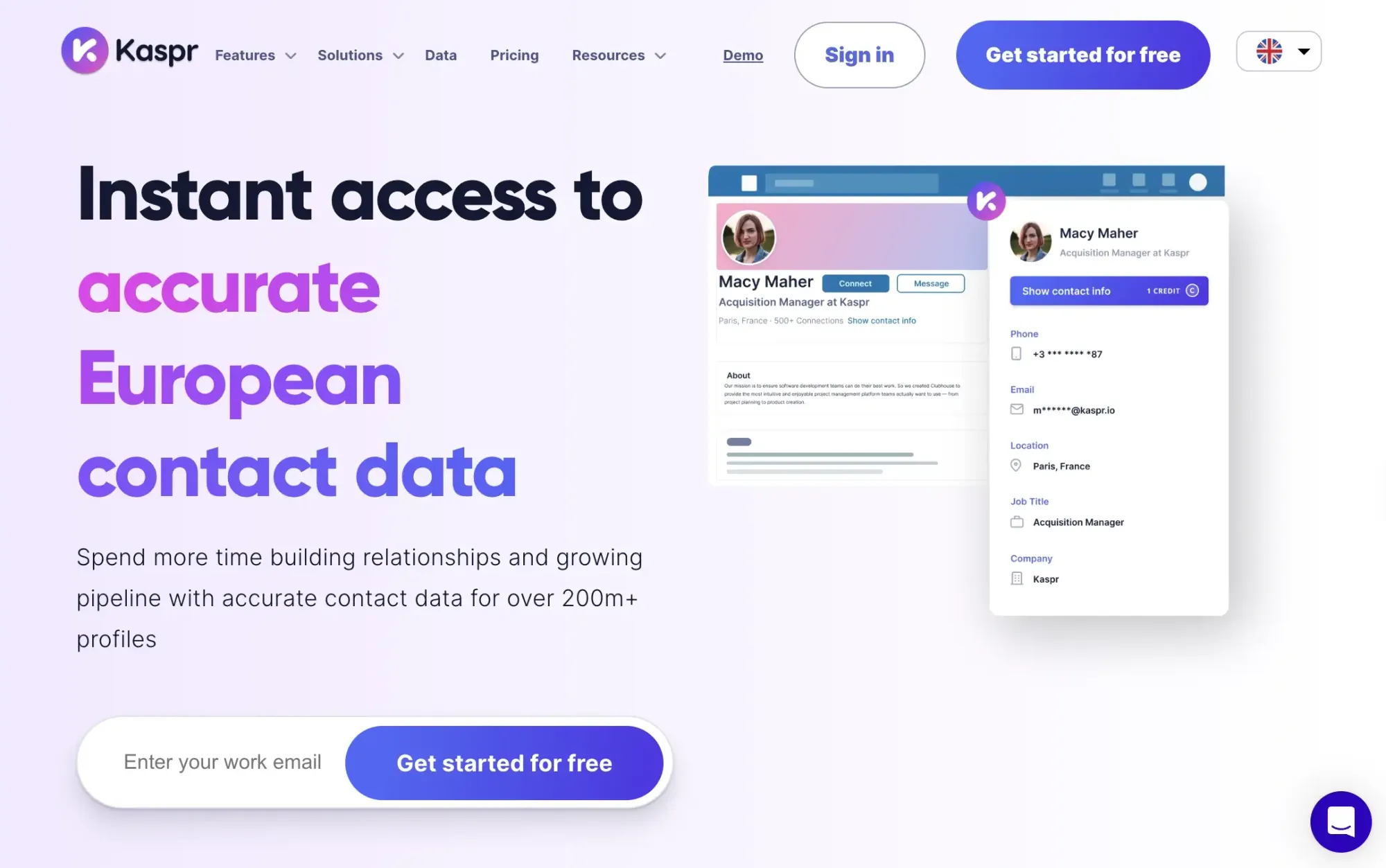Kaspr sales management platform (website screenshot)